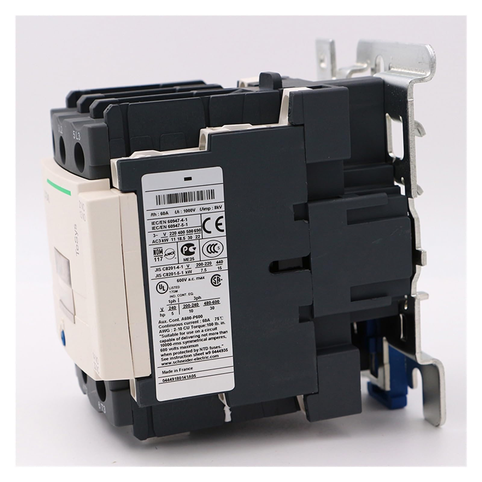 CONTACTOR, ELECTRICAL 600VAC 40A 3P, Coil Voltage 115VAC 50-60HZ P/N: LC1-D40FE7