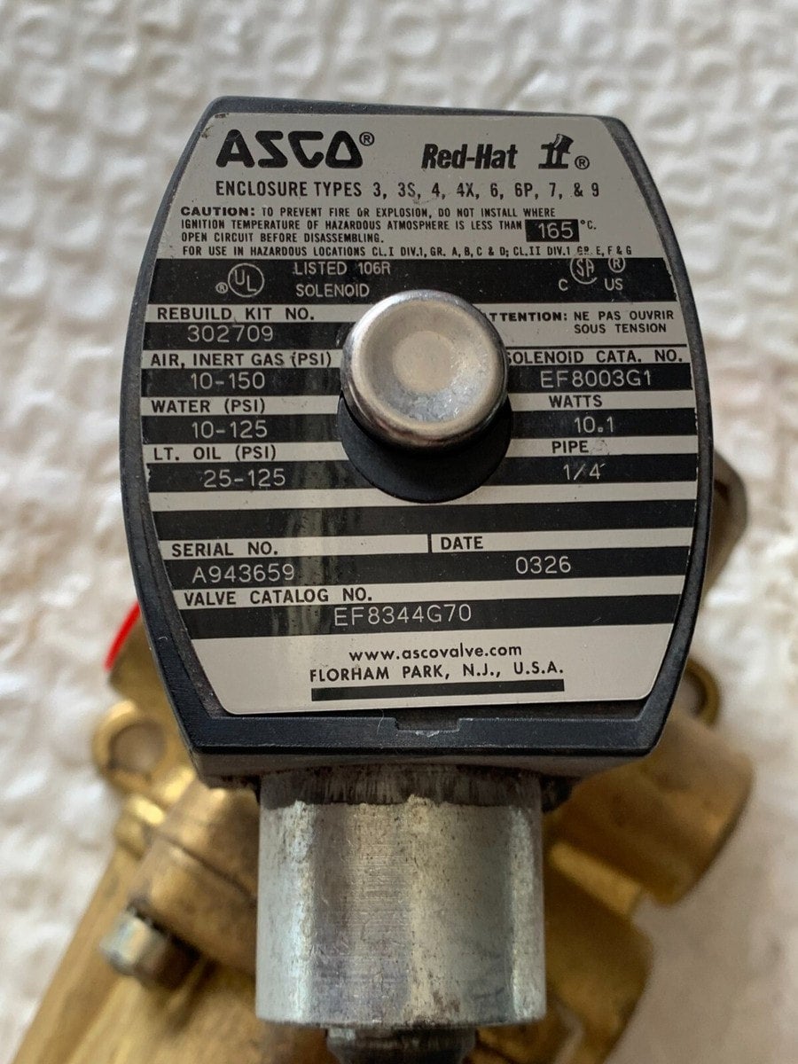 Asco Red Hat Solenoid Valve 1/4" Pipe 110/120V Coil EF8344G70